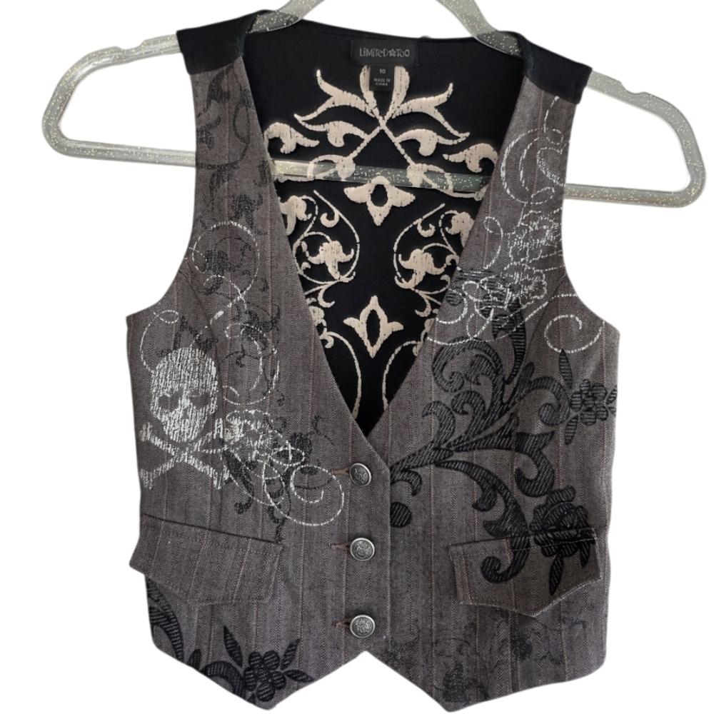 Vintage Y2K Limited Too Vest Black and Gray Embroidered Vest Kids 10